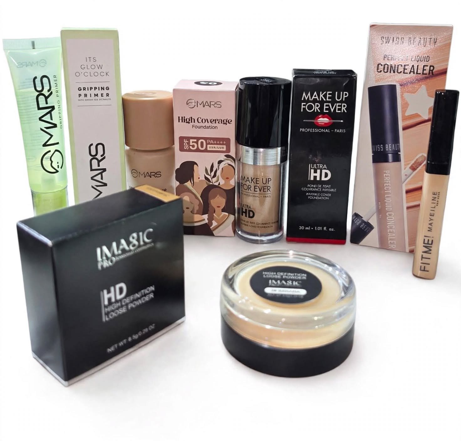MARS x Make Up For Ever x IMAGIC 5-in-1 Professional HD Makeup Base Kit | Gripping Primer + 2 Foundation + Loose Powder + 2 Concealer
